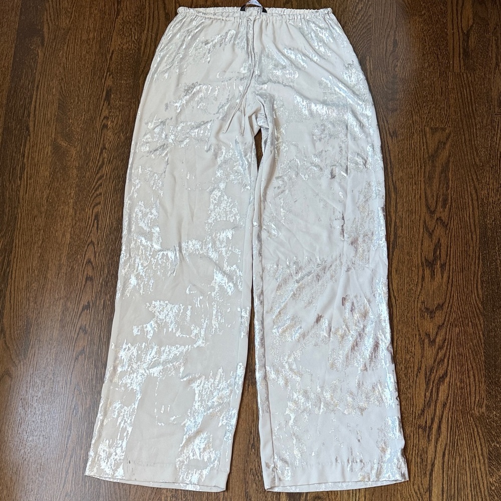 Zara Cream Sequin Straight Leg Pants